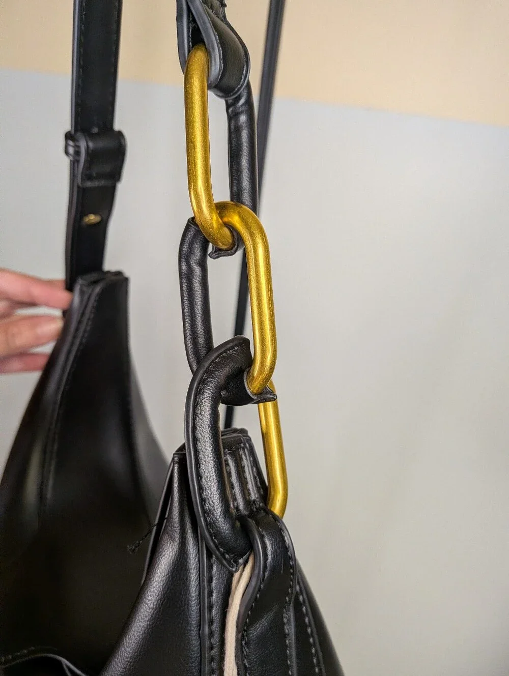 NWT Madison West Black Crescent Hobo Bag Gold Chain Accent